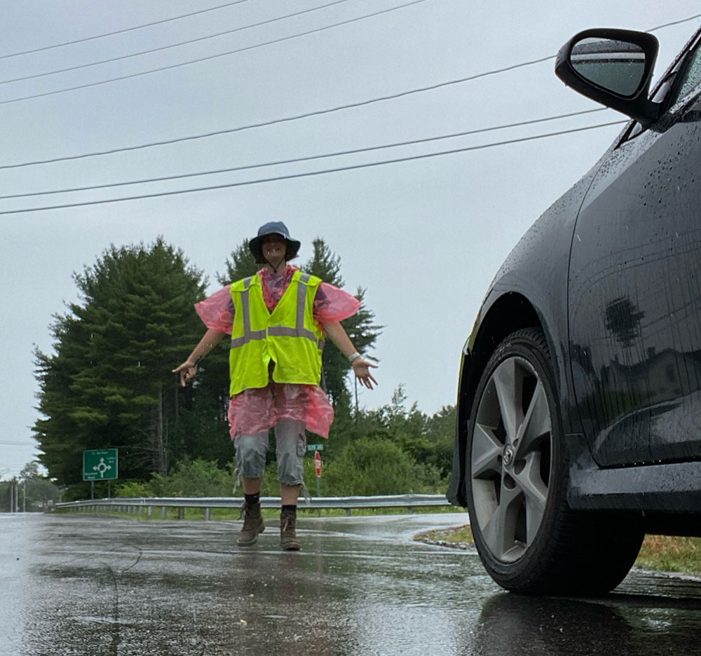 Kettie on the road in the rain